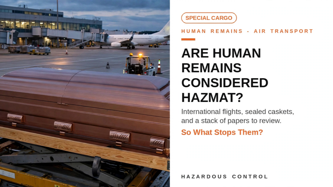 Are human remains considered hazmat for international transport?
